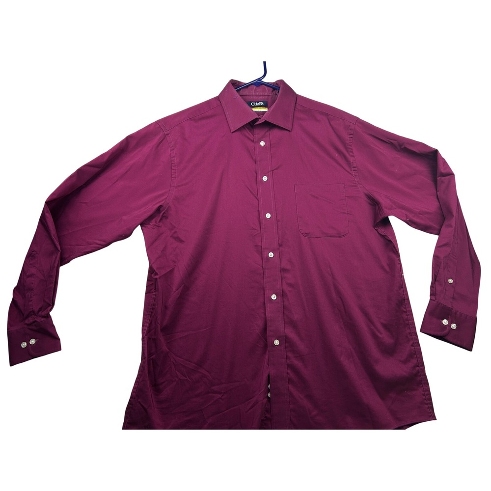 Chaps Men's Dress Shirt 17 34/35 Burgundy Stretch Wrinkle Free Button Down